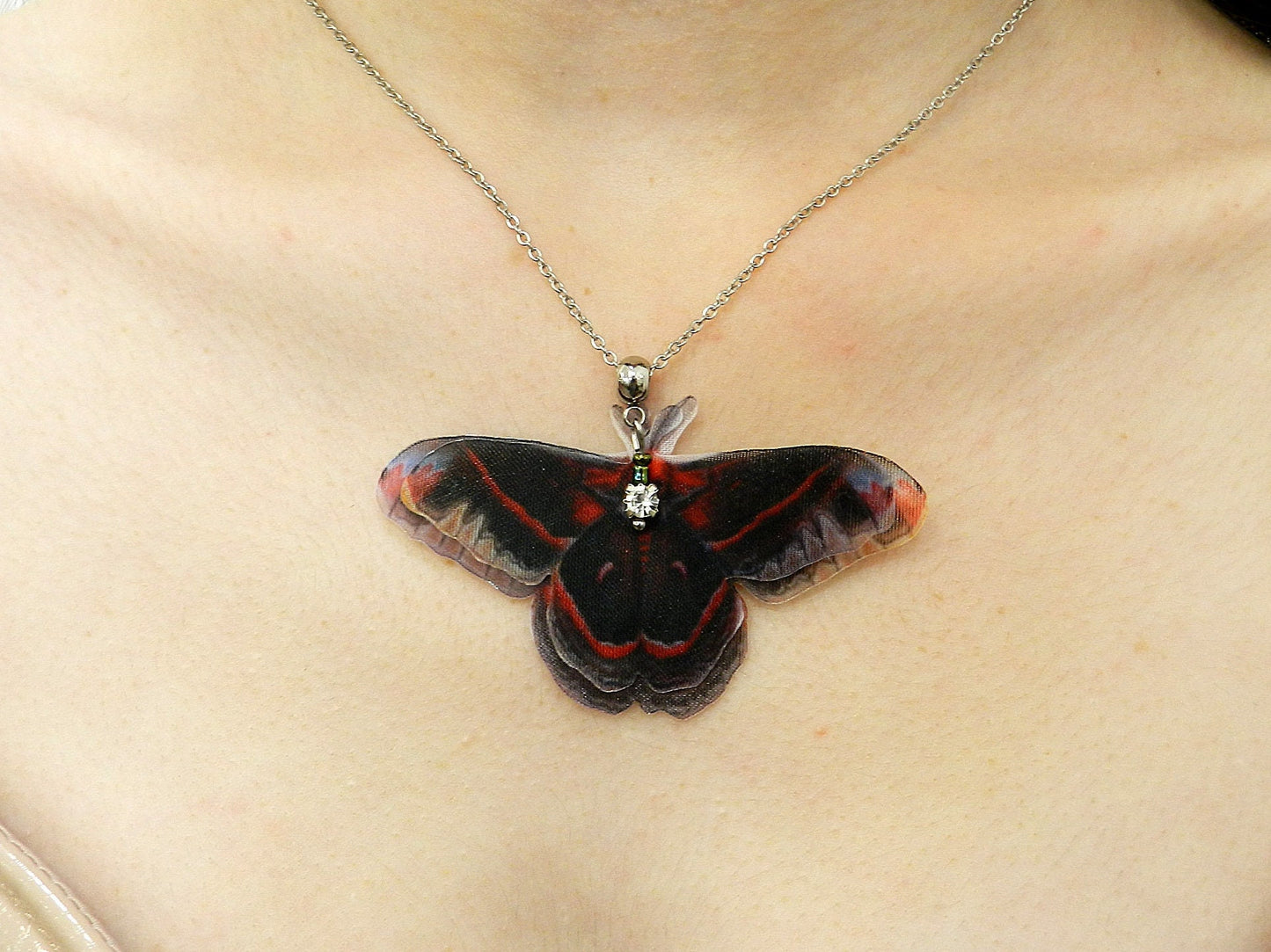 Silk death head moth pendant necklace