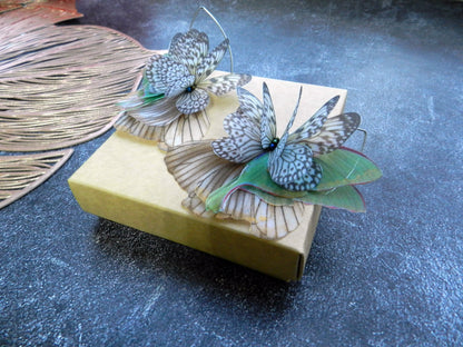 Silk green luna moth butterfly wings drop earrings