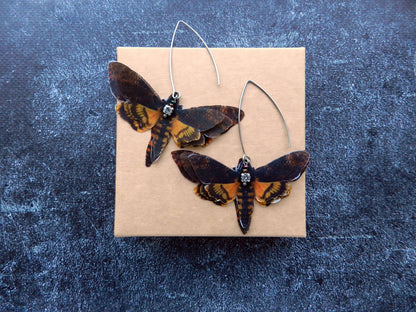 Death Head Moth Silk Butterfly Drop Earrings