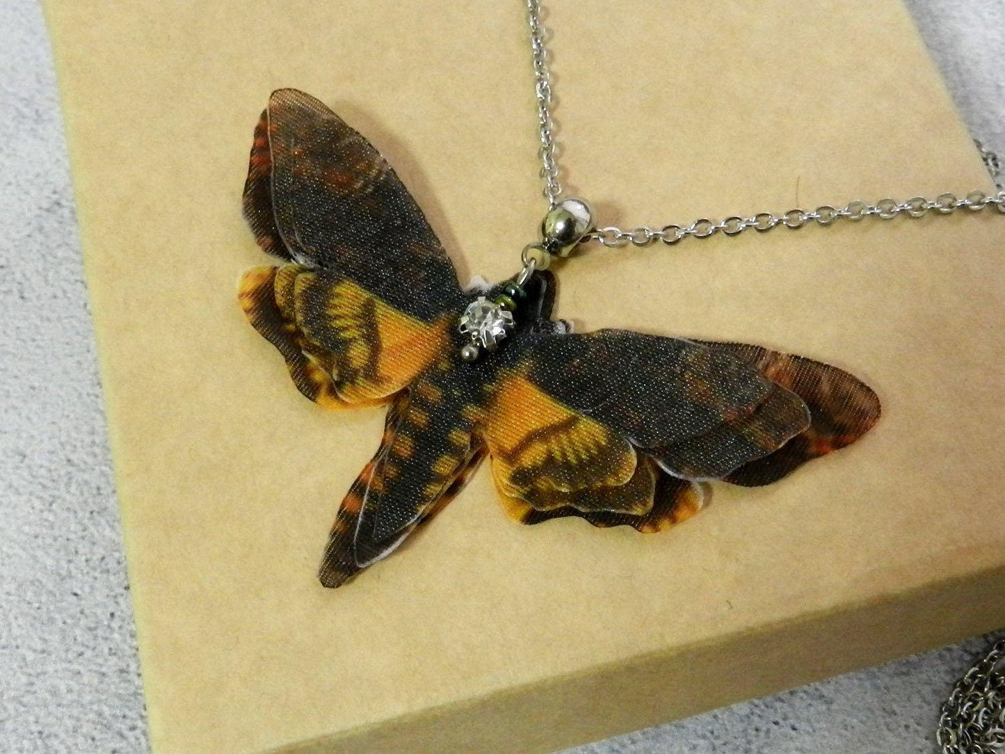 Silk death head moth pendant necklace