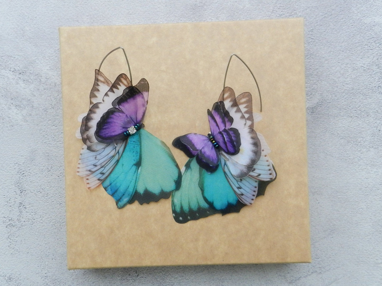 Silk butterflies drop earrings