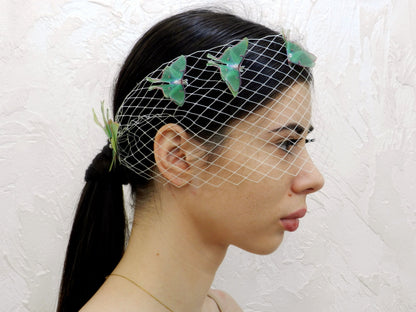 Luna moth bridal birdcage veil