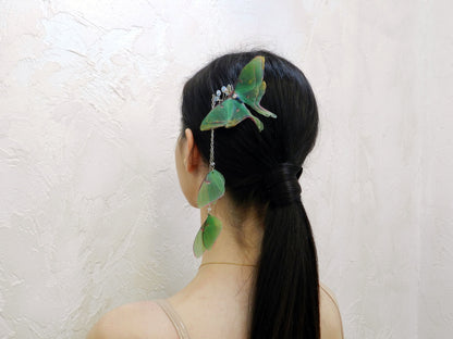 Silk luna moth hair clips and hair pins wings pendant set