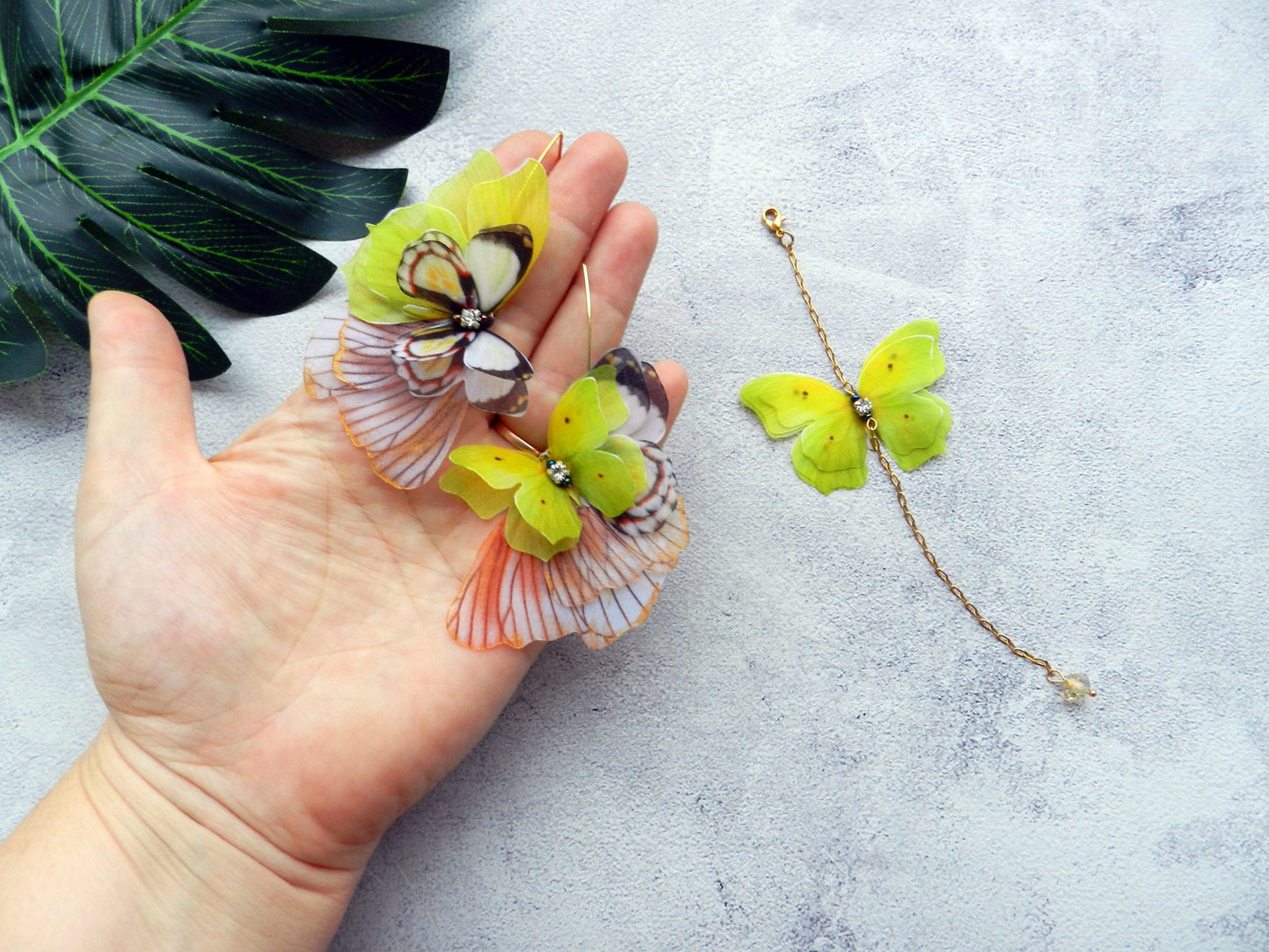 Yellow Silk Butterflies Mismatched Drop Earrings