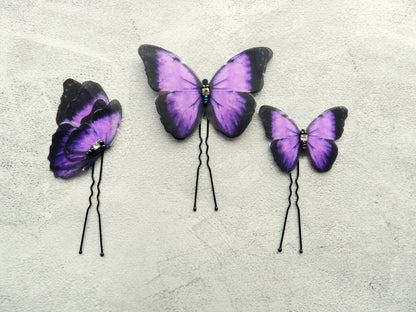 Silk Purple butterflies hair pins set