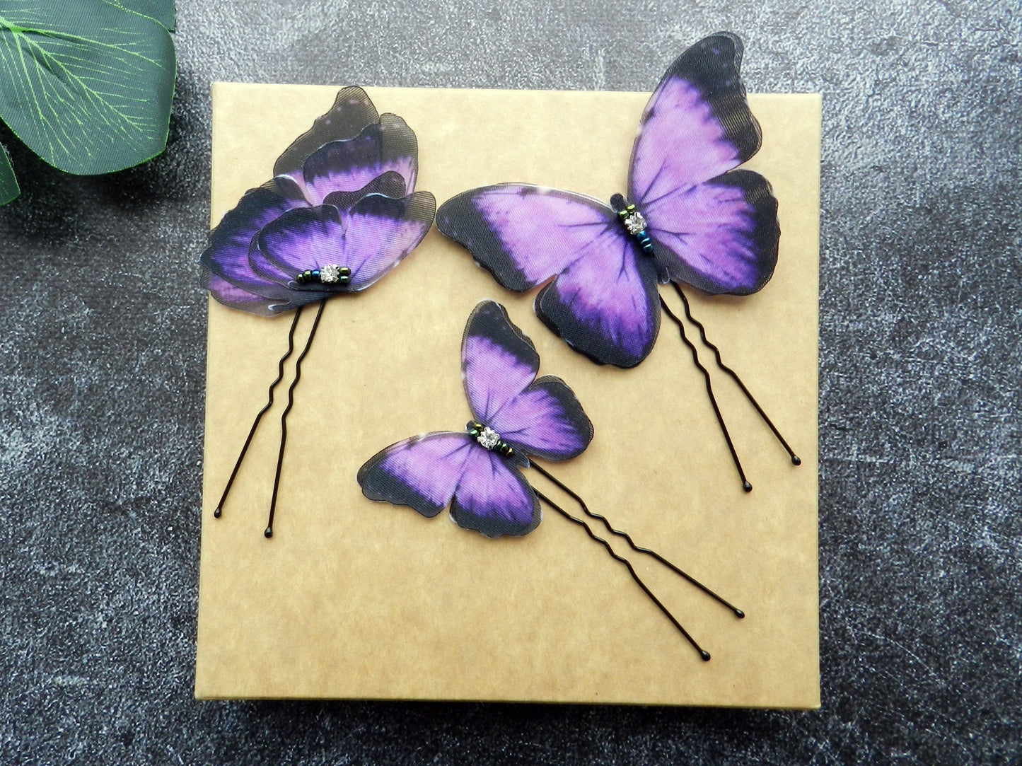 Silk Purple butterflies hair pins set