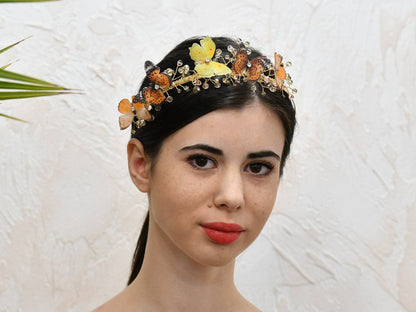 Silk yellow butterfly headband