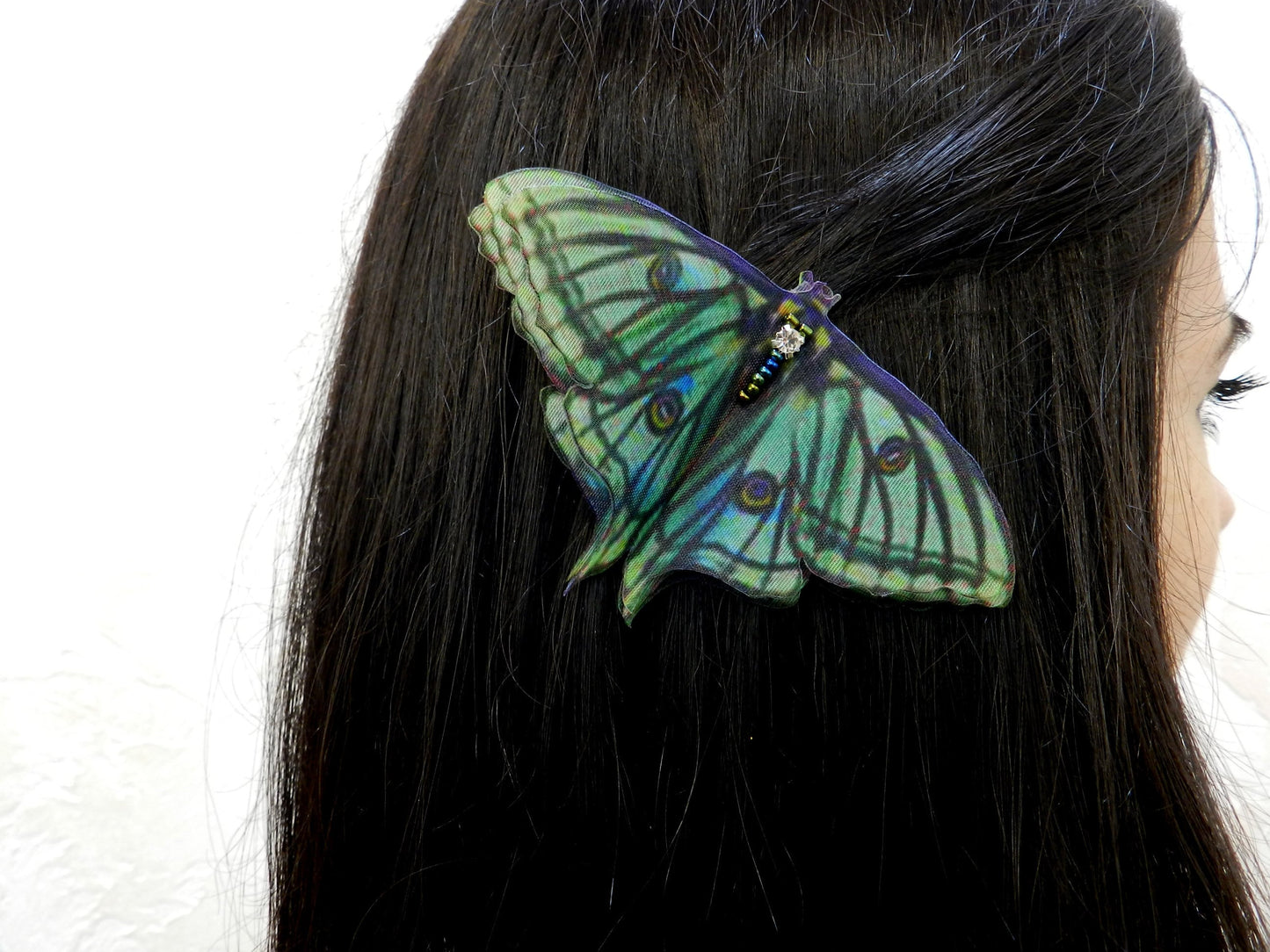 Silk Graesilla isabella Spanish luna moth hair clips