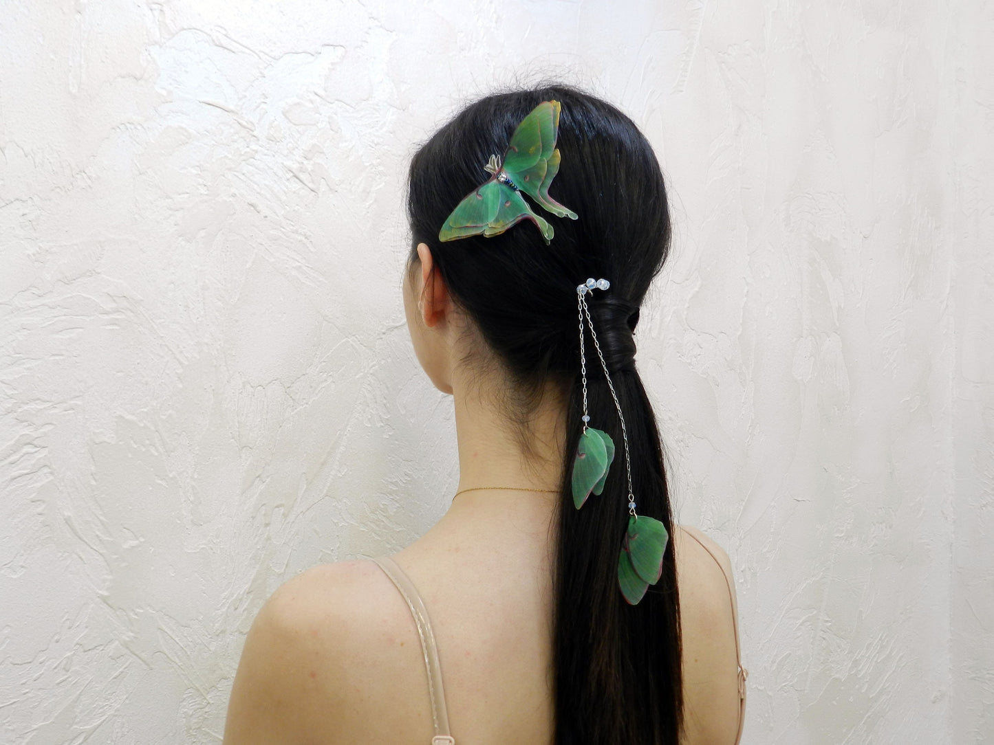 Silk luna moth hair clips and hair pins wings pendant set