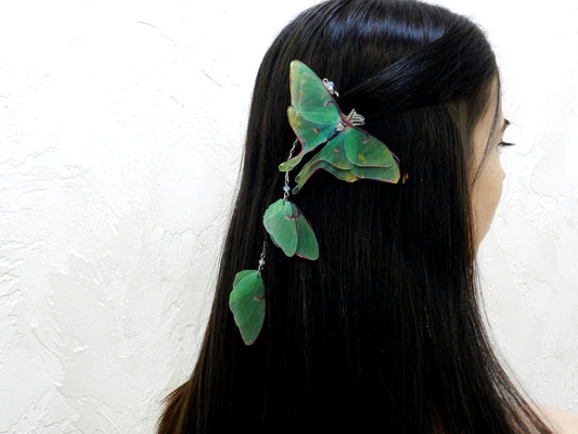 Silk luna moth hair clips and hair pins wings pendant set