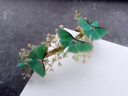 Silk Luna moth butterfly headband with crystals