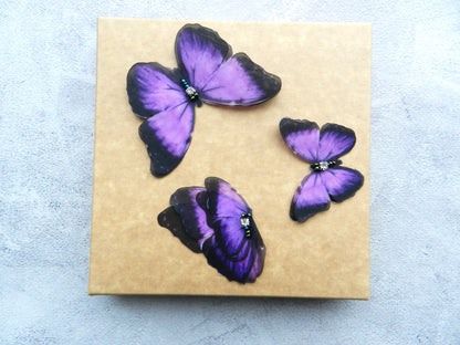 Silk Purple butterflies hair pins set