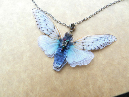 Silk cicada pendant necklace