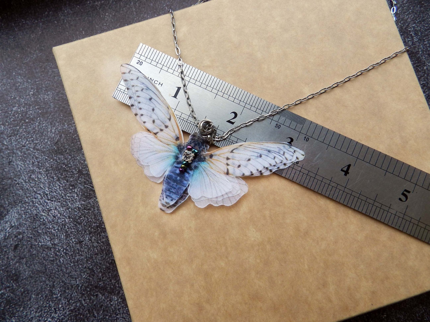 Silk cicada pendant necklace