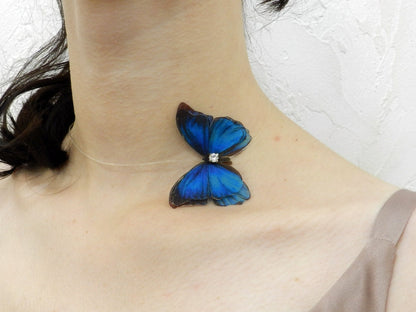 Blue Silk Butterfly Choker