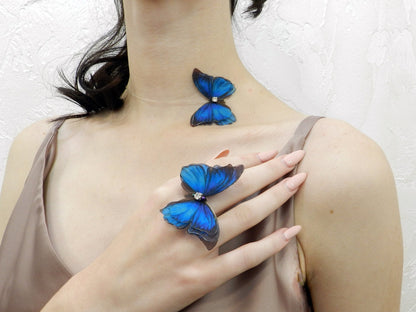 Blue Silk Butterfly Choker