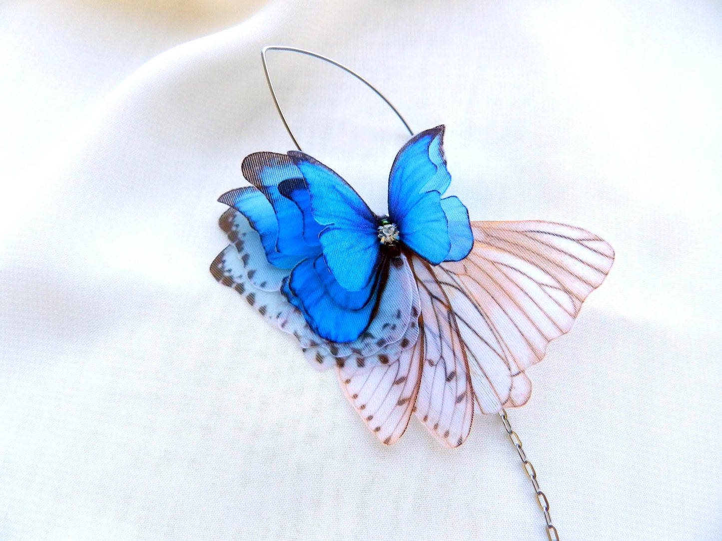 Blue Butterfly Backdrop Necklace and Single Earring