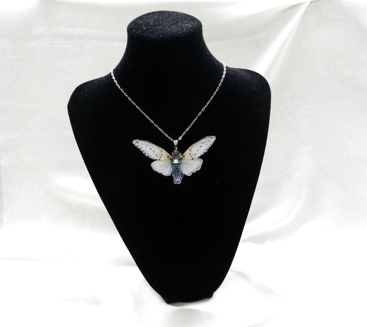 Silk cicada pendant necklace