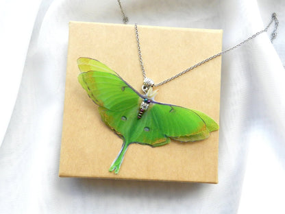 Silk luna moth pendant necklace