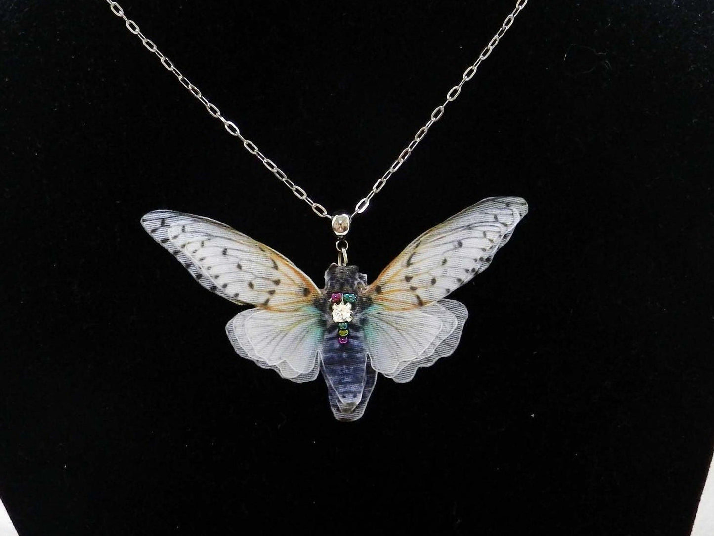 Silk cicada pendant necklace