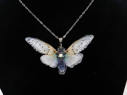 Silk cicada pendant necklace