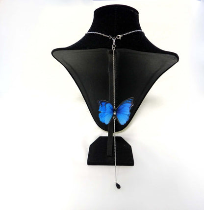 Blue Butterfly Backdrop Necklace and Single Earring