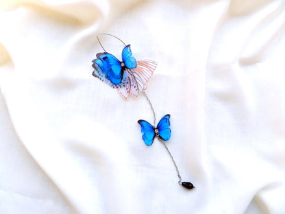 Blue Butterfly Backdrop Necklace and Single Earring