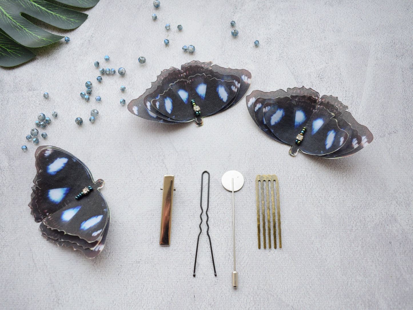 Blue Moon Hypolimnas Bolina Butterfly Silk Hair Clips