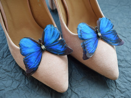 Blue Butterflies Bridal Shoe Clips