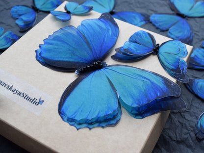 Silk Blue Butterflies Decoration Applique Set of 6 pcs