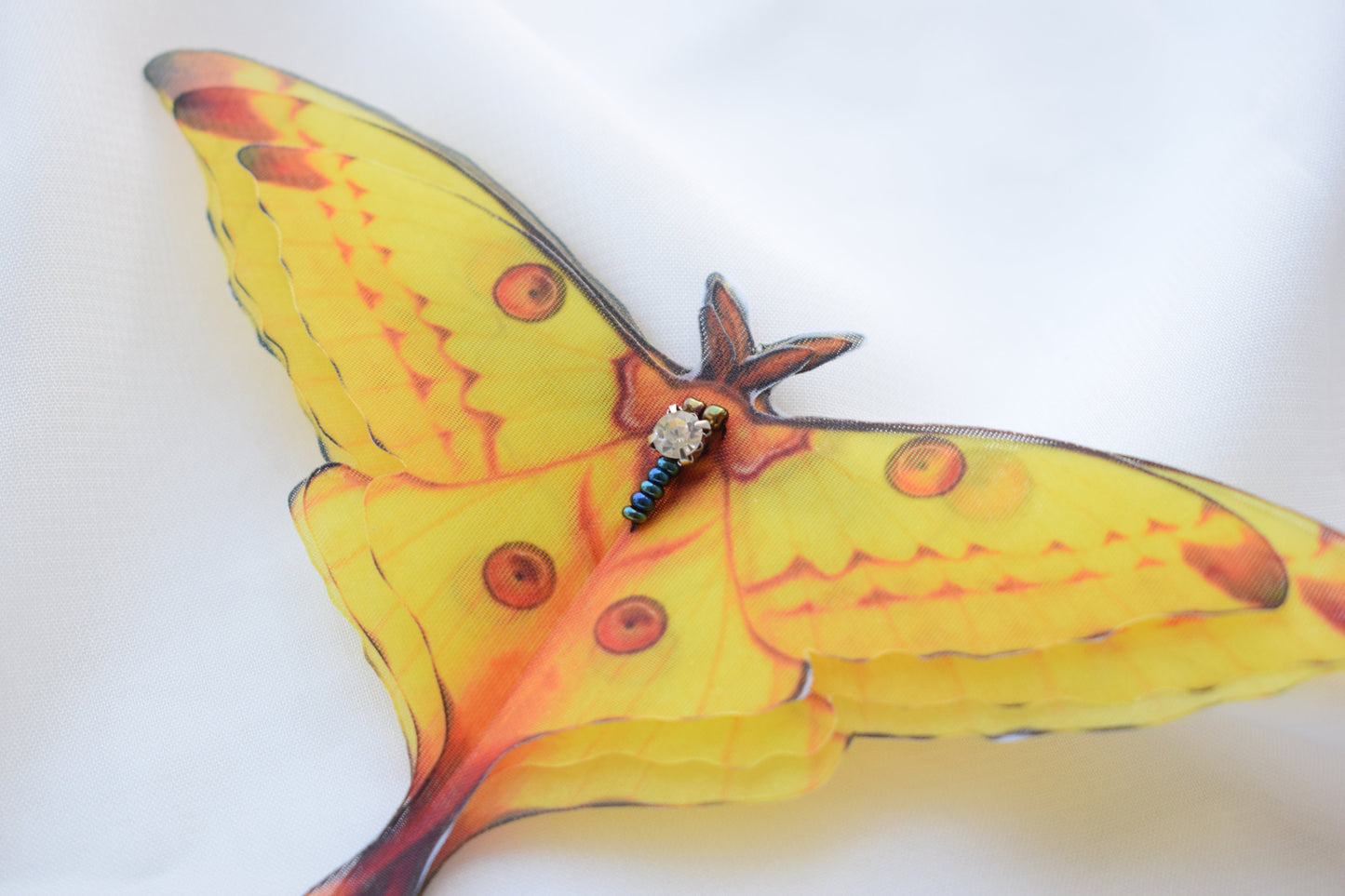 Silk Comet moth brooch or hair clips