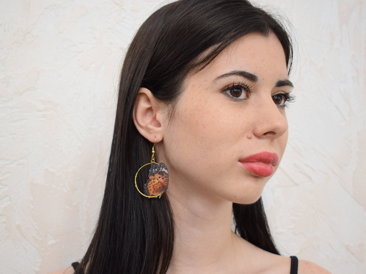 Silk leopard butterflies hoop earrings