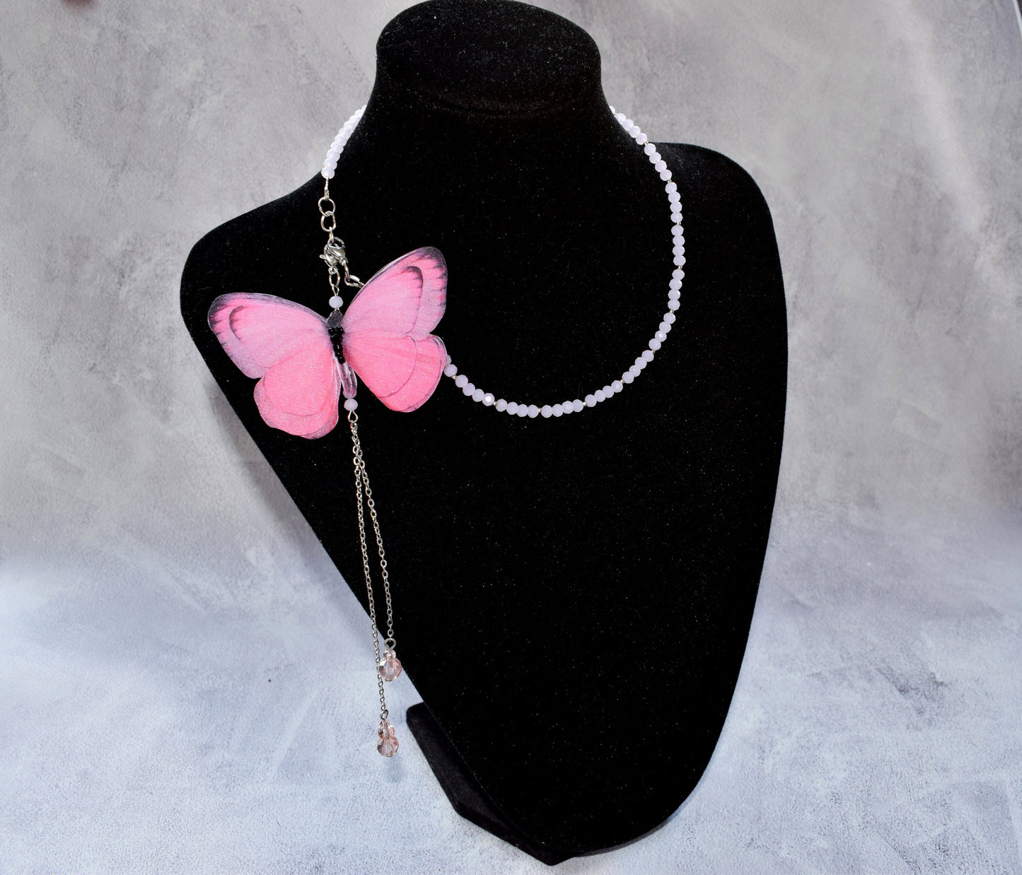 Pink Butterfly Backdrop Necklace