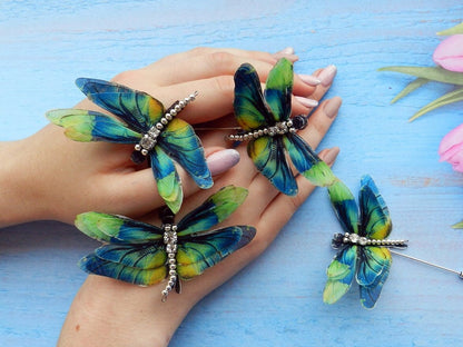 Green Silk Dragonfly Hair Pin