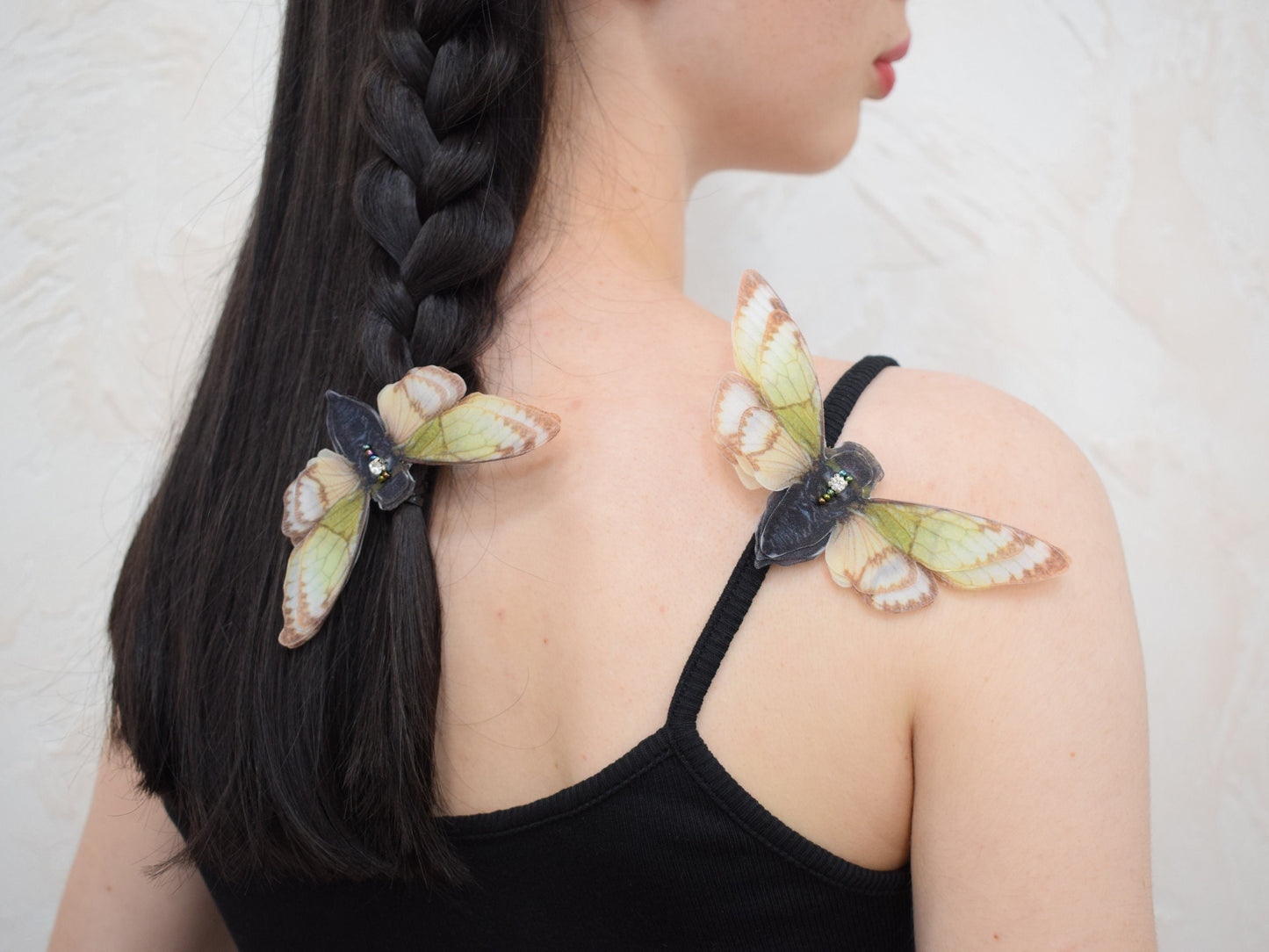 Silk olive cicada hair clips or brooch