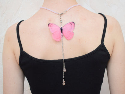 Pink Butterfly Backdrop Necklace