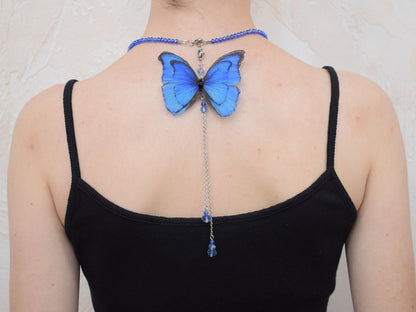 Silk backdrop necklace butterfly moving wings