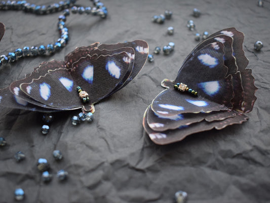 Blue Moon Hypolimnas Bolina Butterfly Silk Hair Clips