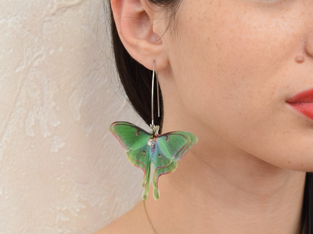 Luna moth drop earrings