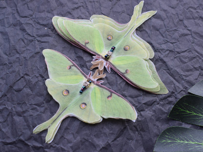 Silk luna moth hair clips or pins