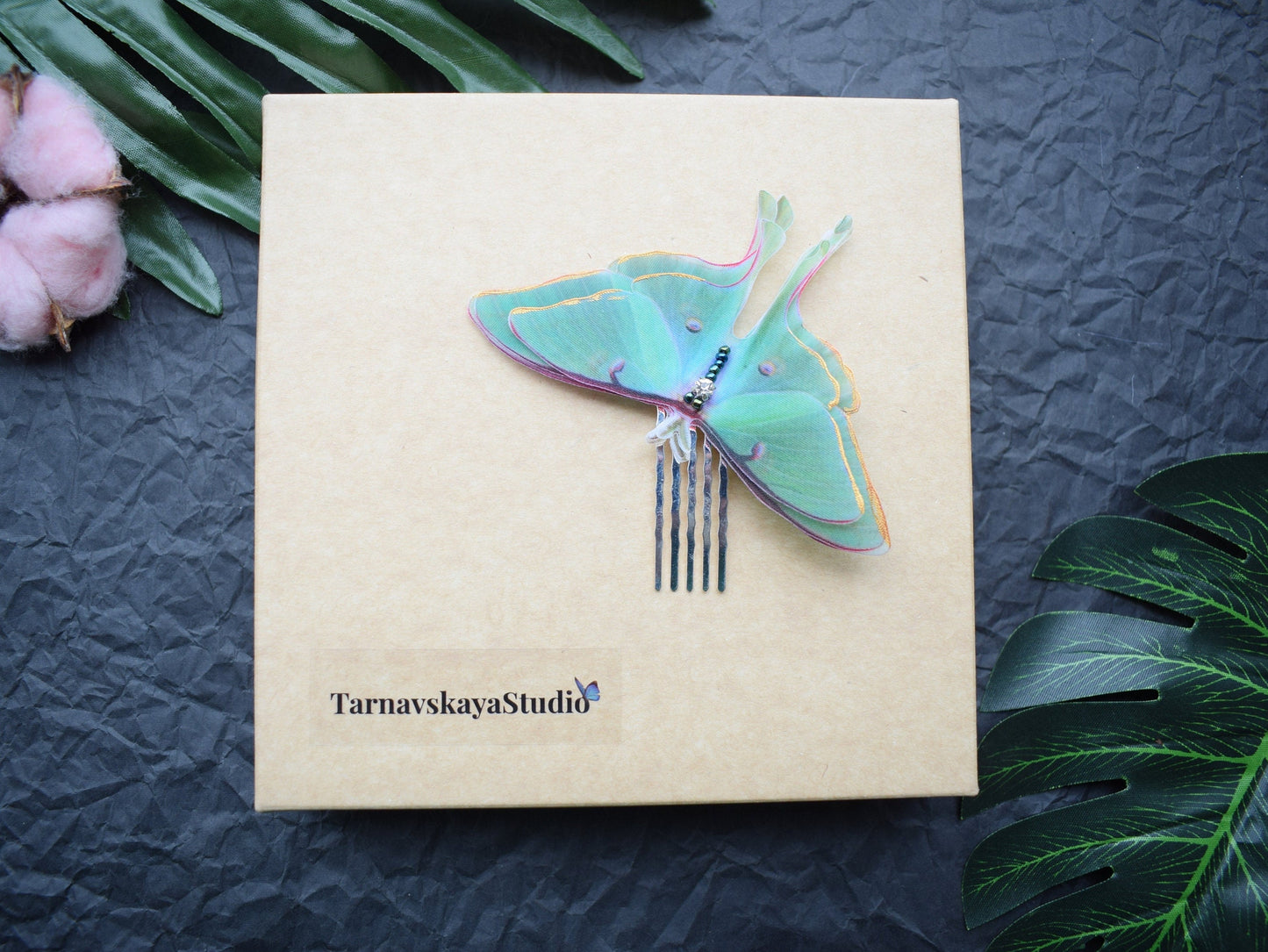 Silk luna moth hair comb