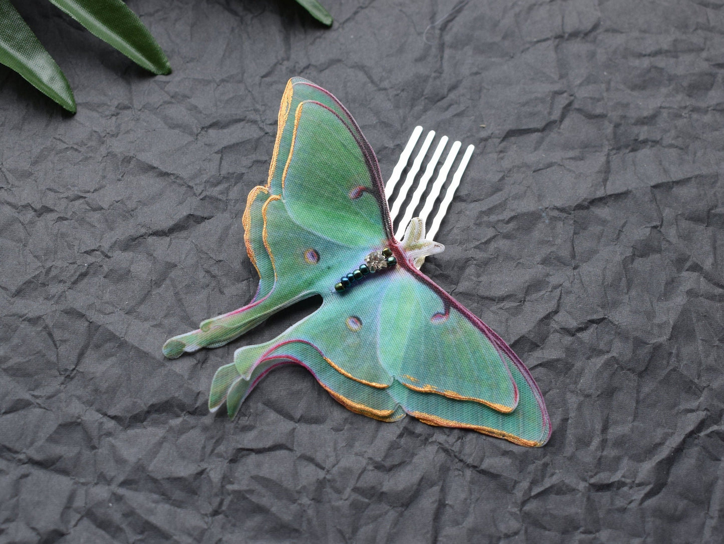 Silk luna moth hair comb