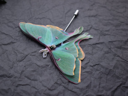 Luna moth silk butterfly brooch