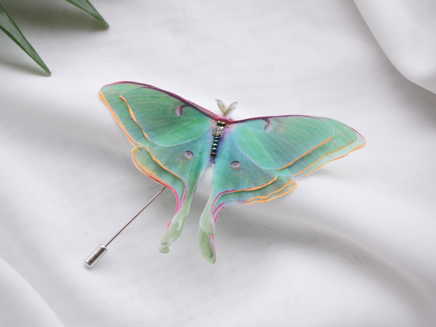 Luna moth silk butterfly brooch