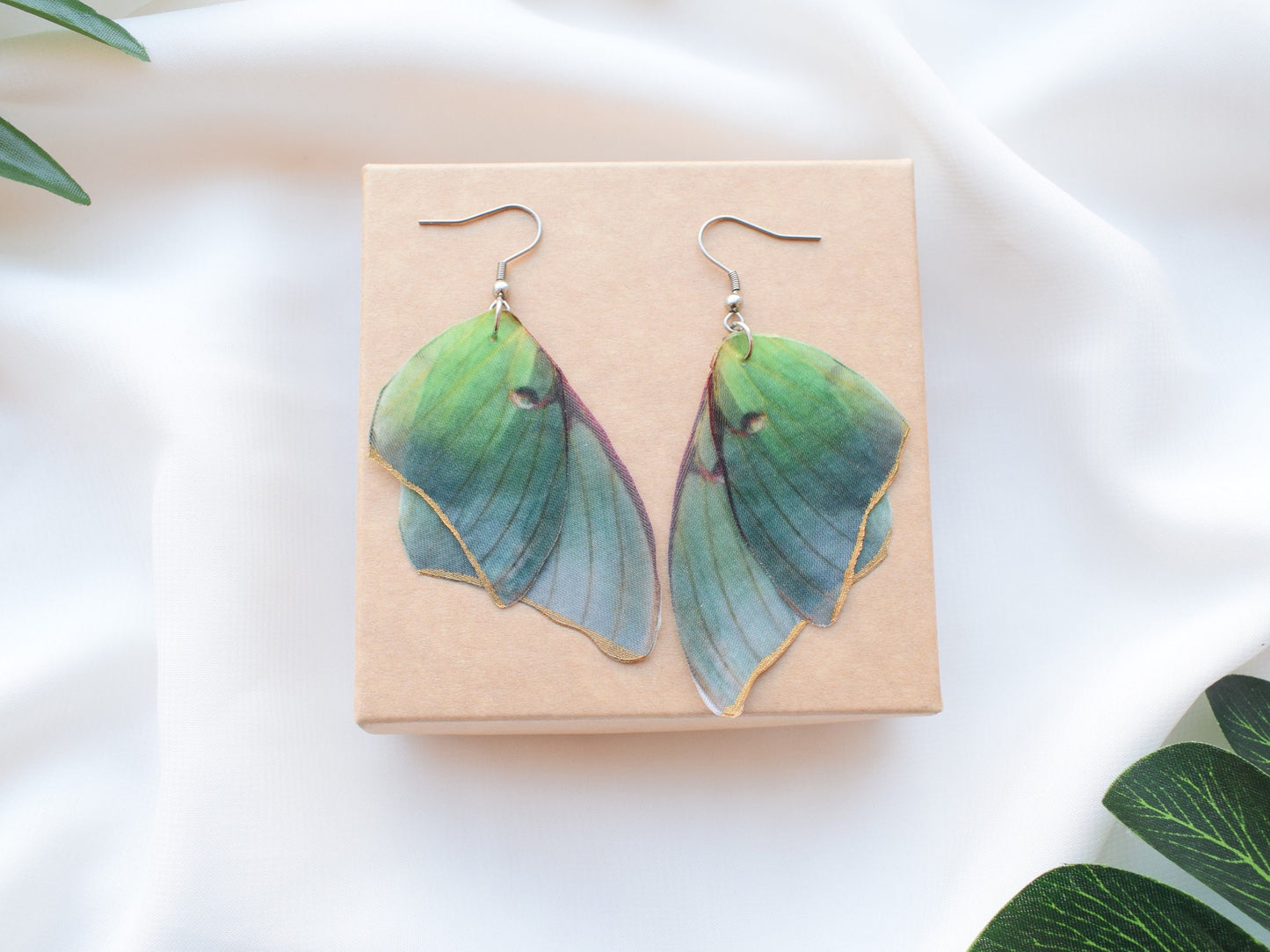 Silk butterfly wings drop earrings boho style