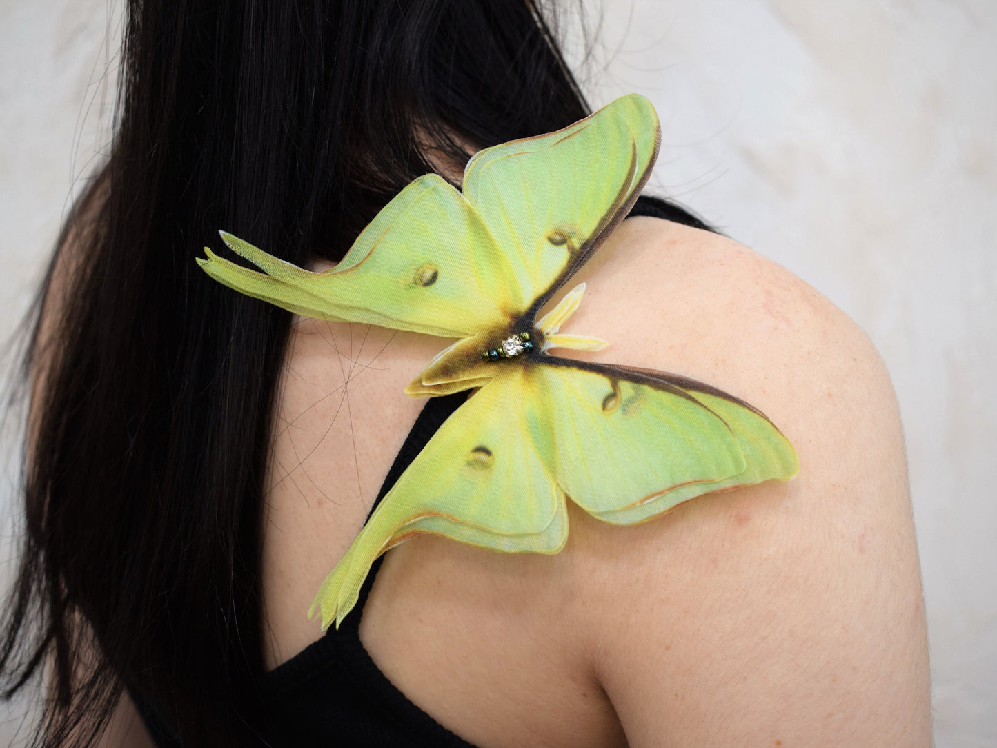 Olive silk luna moth extra large brooch or clip