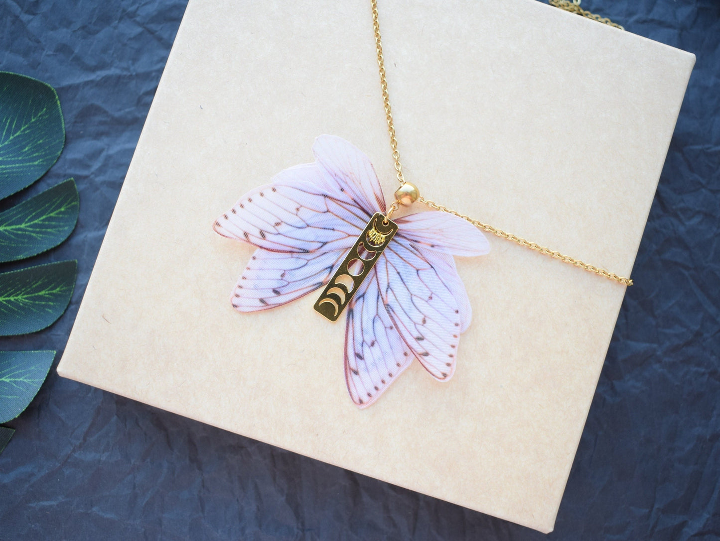 Silk cicada wings pendant necklace