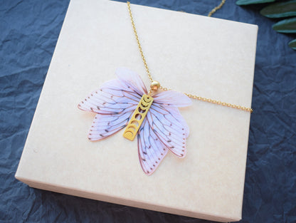 Silk cicada wings pendant necklace