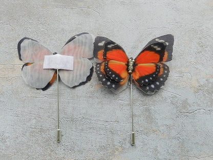 Silk peacock eye butterfly brooch