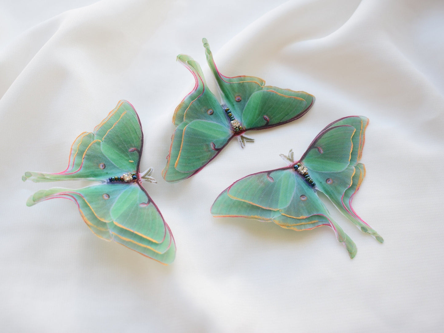 Luna moth silk butterfly brooch